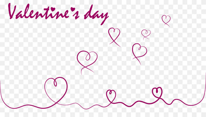 Heart symbol of valentines day. Line art style, wide banner with space for text and shadow on white background
