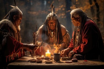 Ancestral Traditions: Spiritual Ceremony in Native American Culture - obrazy, fototapety, plakaty