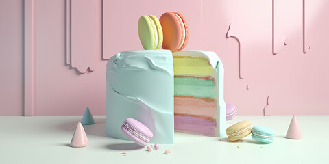 3D Render Of A Sliced Cake With Sweets