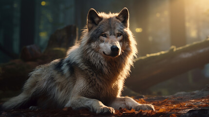 A wonderful wolf in a forest