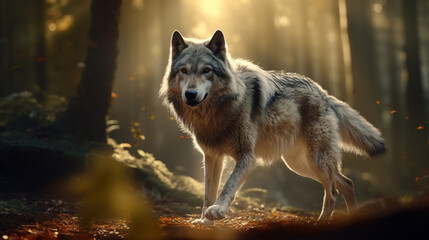 A wonderful wolf in a forest