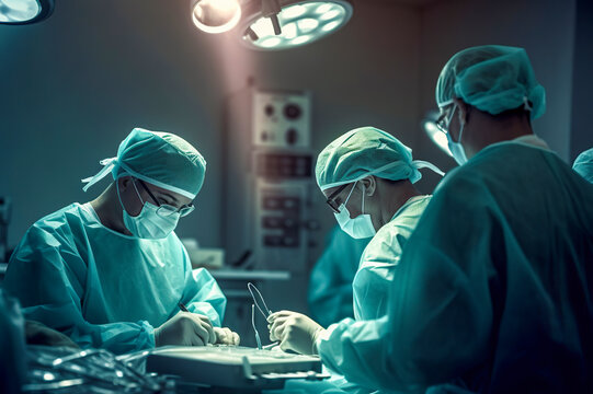Precision and Teamwork: Surgical Team Operating in a Modern Medical Facility, ai generative