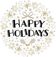 金銀の雪の結晶に囲まれたハッピーホリデイズのメッセージのベクター画像・happy holidays