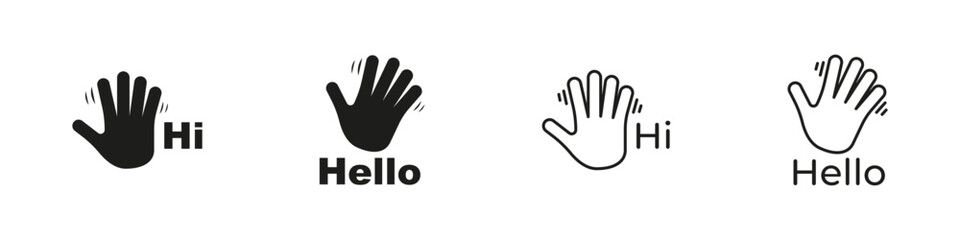 Hi palm gesture vector flat and outline icons. Hello hand waving symbols. Greeting symbol collection.
