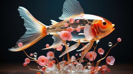 Goldfish skeleton fish 3d illustration, AI - obrazy, fototapety, plakaty