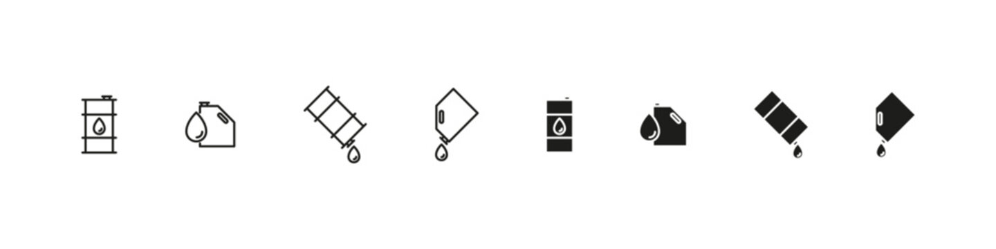 Oil vector icon set. Industrial oil outline and flat icons.