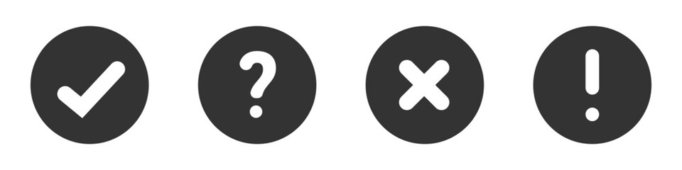 Checkmark cross exclamation and question icon. Vector element collection. Sign symbol set. EPS 10.
