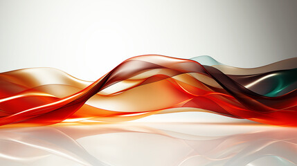 Gold orange and green abstract background with transparent shiny wave, 3D illustration.	