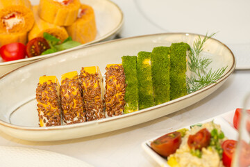 Roll with smoked meat and cheese paste