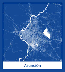 Asuncion Paraguay South America City map blue print vector illustration