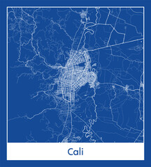 Cali Colombia South America City map blue print vector illustration