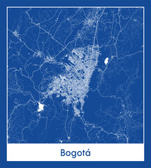 Bogota Colombia South America City map blue print vector illustration
