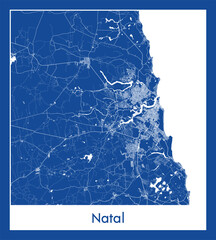 Natal Brazil South America City map blue print vector illustration