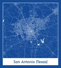 San Antonio Texas United States North America City map blue print vector illustration