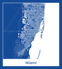 Miami United States North America City map blue print vector illustration