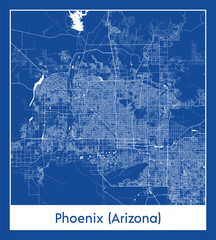 Phoenix Arizona United States North America City map blue print vector illustration