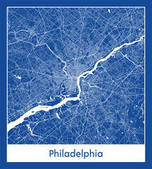 Philadelphia United States North America City map blue print vector illustration