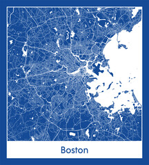 Boston United States North America City map blue print vector illustration