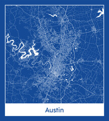 Austin United States North America City map blue print vector illustration