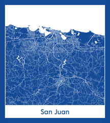 San Juan Puerto Rico North America City map blue print vector illustration