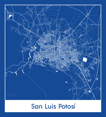 San Luis Potosi Mexico North America City map blue print vector illustration