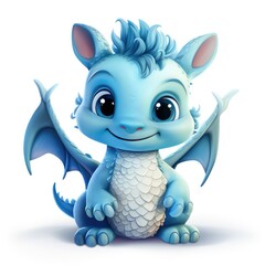 Fototapeta premium Beautiful cute magic dragon with big kind eyes. A wonderful and sweet character.