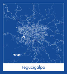 Tegucigalpa Honduras North America City map blue print vector illustration