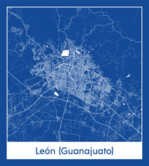 Leon Guanajuato Mexico North America City map blue print vector illustration