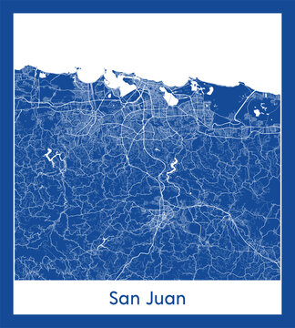 San Juan Puerto Rico North America City map blue print vector illustration