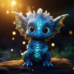 Cute green baby dragon with big beautiful eyes. Symbol of the New Year.