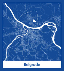 Belgrade Serbia Europe City map blue print vector illustration