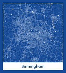 Birmingham United Kingdom Europe City map blue print vector illustration