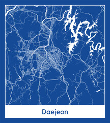 Daejeon South Korea Asia City map blue print vector illustration