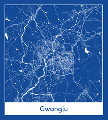 Gwangju South Korea Asia City map blue print vector illustration