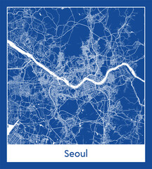 Seoul South Korea Asia City map blue print vector illustration - obrazy, fototapety, plakaty