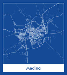 Medina Saudi Arabia Asia City map blue print vector illustration