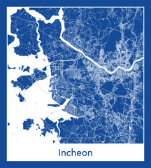 Incheon South Korea Asia City map blue print vector illustration