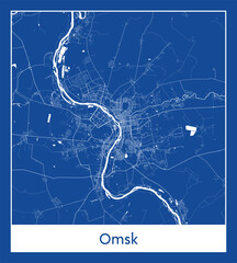 Omsk Russia Asia City map blue print vector illustration