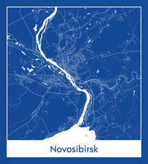 Novosibirsk Russia Asia City map blue print vector illustration