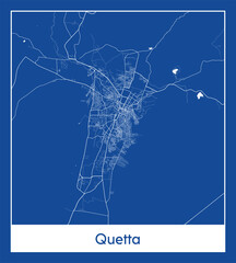 Quetta Pakistan Asia City map blue print vector illustration