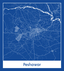 Peshawar Pakistan Asia City map blue print vector illustration