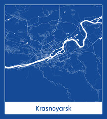 Krasnoyarsk Russia Asia City map blue print vector illustration