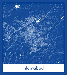 Islamabad Pakistan Asia City map blue print vector illustration