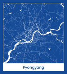 Pyongyang North Korea Asia City map blue print vector illustration