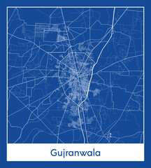 Gujranwala Pakistan Asia City map blue print vector illustration