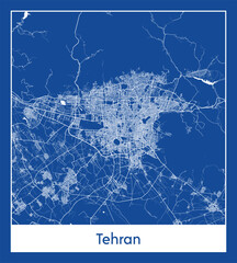 Tehran Iran Asia City map blue print vector illustration