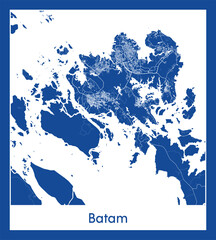 Batam Indonesia Asia City map blue print vector illustration
