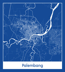 Palembang Indonesia Asia City map blue print vector illustration