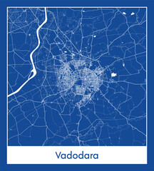 Vadodara India Asia City map blue print vector illustration