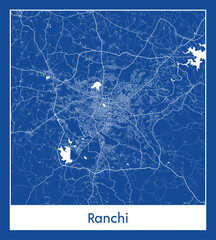 Ranchi India Asia City map blue print vector illustration